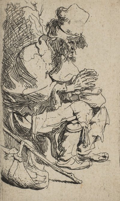 Tigger sitter og varmer hendene ved en gnagskål, ca. 1630., ca. 1630. av Rembrandt van Rijn