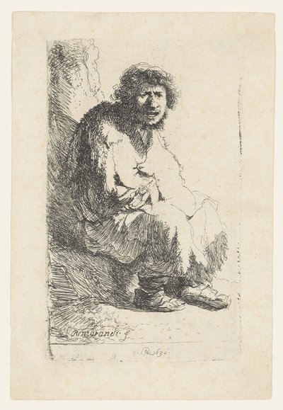 Tigger satt på en bank, 1630 av Rembrandt van Rijn