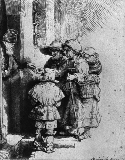 Tiggere på dørstokken til et hus, 1648 av Rembrandt van Rijn