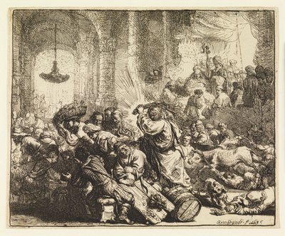 Kristus som driver pengevekslerne fra tempelet av Rembrandt van Rijn