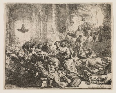Kristus som driver pengevekslerne fra tempelet av Rembrandt van Rijn