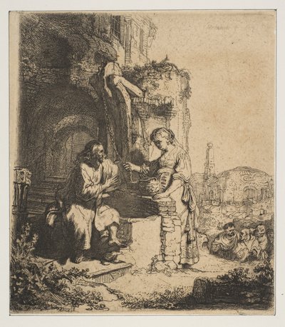 Kristus og kvinnen i Samaria blant ruiner. av Rembrandt van Rijn