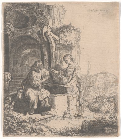 Kristus og kvinnen i Samaria blant ruiner, 1634 av Rembrandt van Rijn