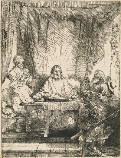 Kristus ved Emmaus: den større platen av Rembrandt van Rijn