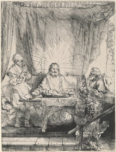 Kristus ved Emmaus: den større platen av Rembrandt van Rijn