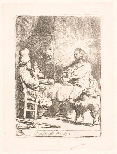 Kristus i Emmaus: den mindre tallerkenen av Rembrandt van Rijn