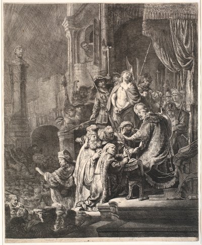 Jesus før Pilatus: stor tallerken av Rembrandt van Rijn