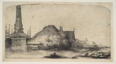 Hytte og grensepost på Spaarndammerdijk LObelisque, ca. 1650. av Rembrandt van Rijn
