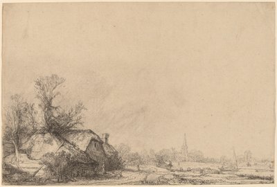 Hytte ved siden av en kanal av Rembrandt van Rijn