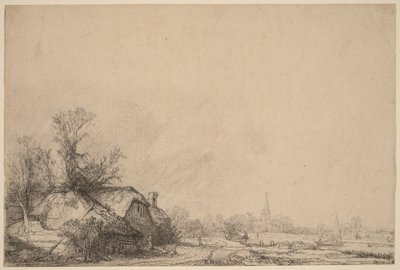 Hytte ved siden av en kanal av Rembrandt van Rijn