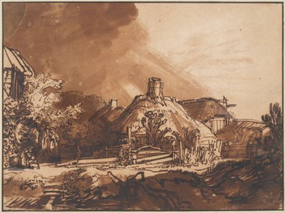 Hytter under en stormfull himmel, ca. 1640 av Rembrandt van Rijn