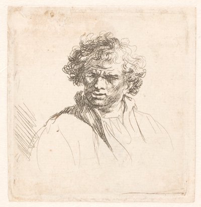 Krøllete mann med skjev munn av Rembrandt van Rijn