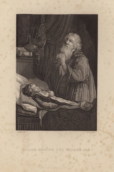 Elijah oppdrar enkens sønn av Rembrandt van Rijn