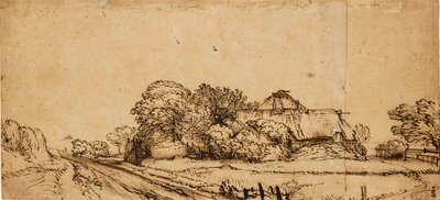 Gårdsbygninger ved siden av en vei, midten av 1600-tallet, av Rembrandt van Rijn