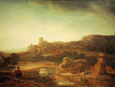 Elvelandskap med vindmølle av Rembrandt van Rijn