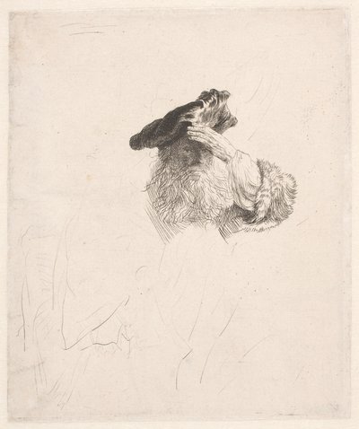 Gammel mann skygger for øynene med hånden av Rembrandt van Rijn