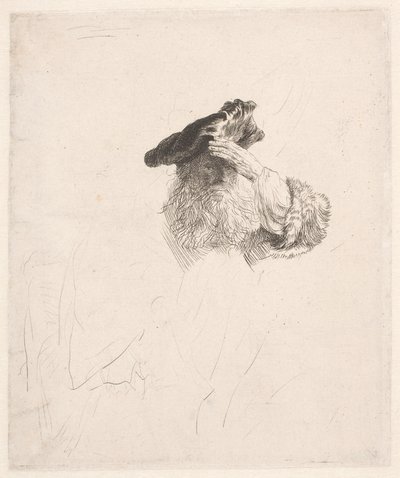Gammel mann skygger for øynene med hånden av Rembrandt van Rijn