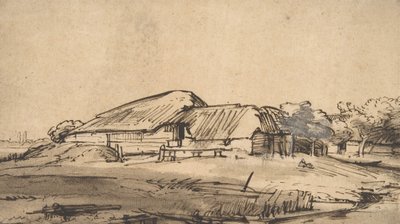 Gruppe av gårdsbygninger, ca. 1648-52. av Rembrandt van Rijn