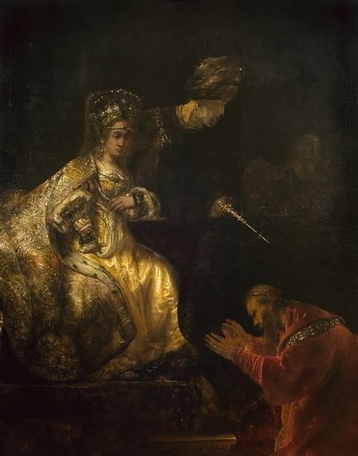 Haman Begging the Mercy of Esther, 1660-tallet. av Rembrandt van Rijn