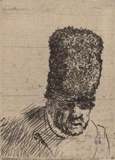 Leder for en gammel mann i høy pelshatt. av Rembrandt van Rijn