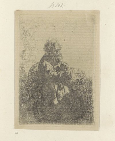 Jerome kneler i bønn og ser ned Recueil de quatre-vingt-cinq estampes originales (serietittel) av Rembrandt van Rijn