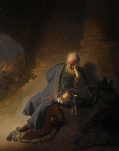 Jeremia beklager Jerusalems ødeleggelse av Rembrandt van Rijn