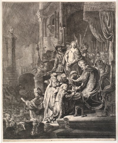 Jesus før Pilatus: stor tallerken av Rembrandt van Rijn