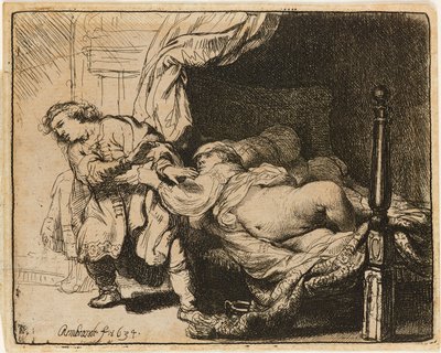 Josef og Potifars kone [Gen. 39: 7-12], 1634. av Rembrandt van Rijn