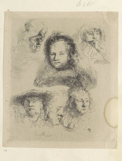 Kopstudies av Saskia en anderen Samling av åttifem originaltrykk (serietittel) av Rembrandt van Rijn