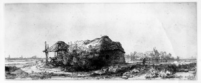 Landskap med en hytte og Haybarn, etset av James Bretherton av Rembrandt van Rijn