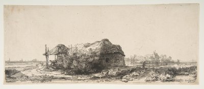 Landskap med en hytte og en Haybarn, 1641. av Rembrandt van Rijn