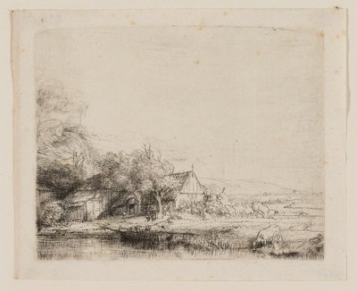 Landskap med en ku som drikker av Rembrandt van Rijn