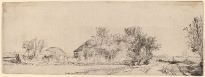 Landskap med en vei ved siden av en kanal av Rembrandt van Rijn