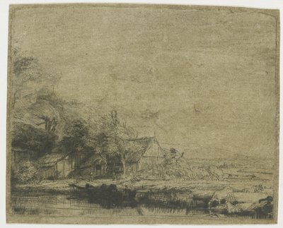 Landskap med en ku som drikker av Rembrandt van Rijn