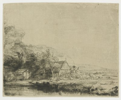 Landskap med en ku som drikker av Rembrandt van Rijn