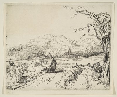 Landskap med en gjeter og en hund, ca. 1653. av Rembrandt van Rijn