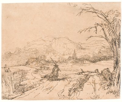 Landskap med en sportsmann og hunder av Rembrandt van Rijn