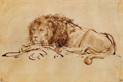 Løve hviler (penn og blekk på papir) av Rembrandt van Rijn