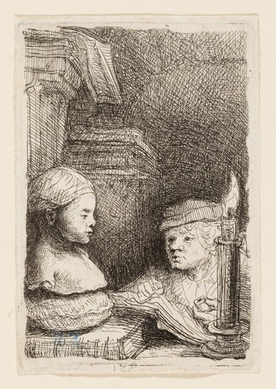 Mann tegner fra en rollebesetning av Rembrandt van Rijn