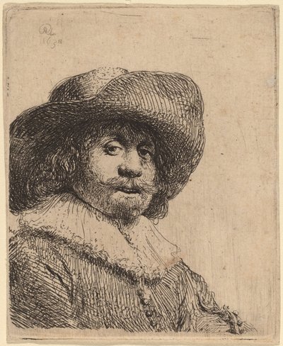 Mann i en bredbremmet hatt av Rembrandt van Rijn