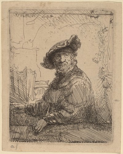 Mann i en arbor av Rembrandt van Rijn