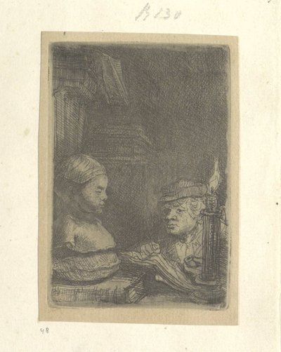 Mann, tegner fra en gipsmodell Recueil de quatre-vingt-cinq estampes originales (serietittel) av Rembrandt van Rijn