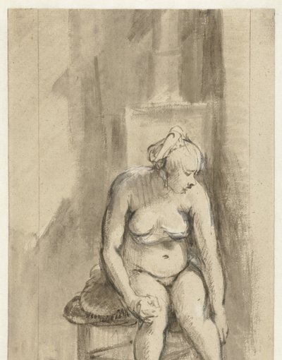 Naken kvinne sitter ved en komfyr Naken kvinne, sitter ved en komfyr av Rembrandt van Rijn