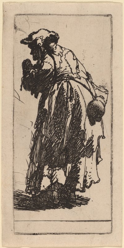 Gammel tiggerkvinne med kalebass av Rembrandt van Rijn