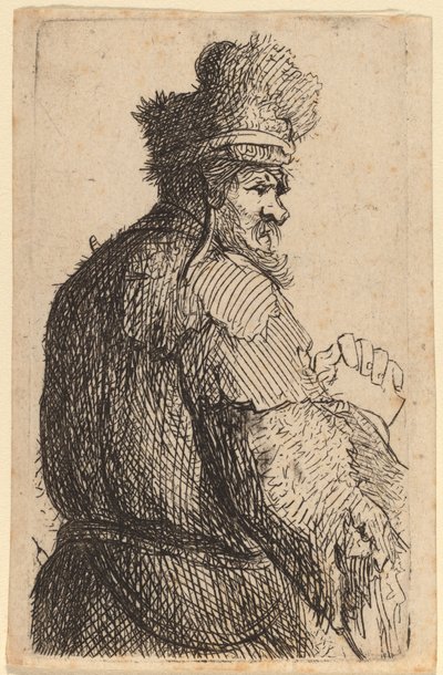 Gammel mann sett bakfra, profil til høyre av Rembrandt van Rijn