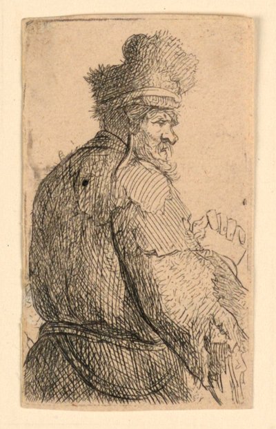 Gammel mann sett bakfra, profil til høyre: halvfigur av Rembrandt van Rijn