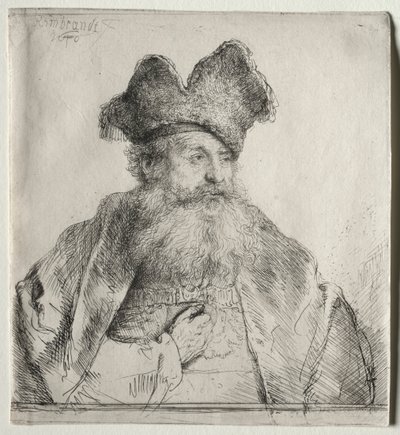 Gammel mann med delt pelshatt, 1640. av Rembrandt van Rijn