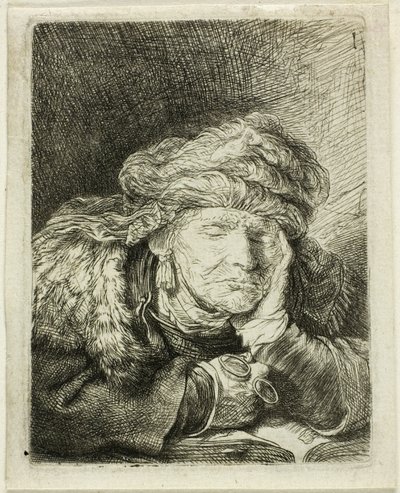 Gammel kvinne sover av Rembrandt van Rijn