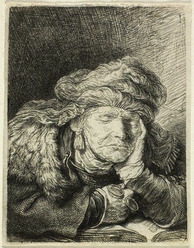 Gammel kvinne sover av Rembrandt van Rijn