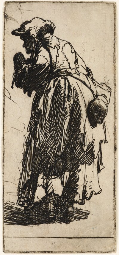 Gammel tiggerkvinne med kalebass, ca. 1629. av Rembrandt van Rijn